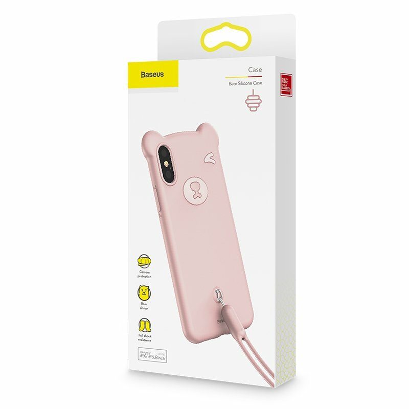 Husa iPhone XS Max Baseus Bear Plus Curea Pentru Incheietura - WIAPIPH65-BE04 - Roz