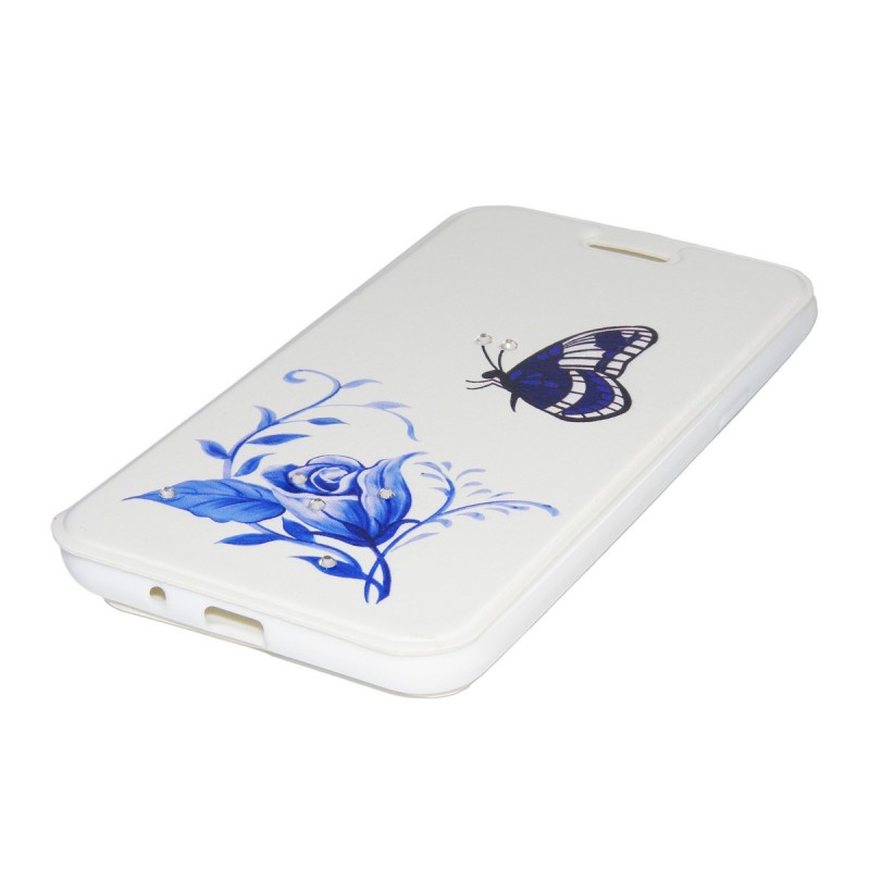 Husa Samsung Galaxy J3 2016 J320 Toc Flip Carte Model Blue Butterfly