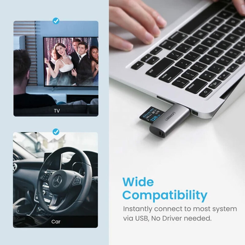 Card reader Ugreen USB 3.0 la SD, Micro SD, 5Gbps, argintiu, 60723