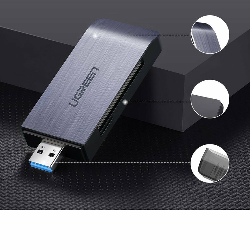 Card Reader Ugreen, USB 3.0 la SD, Micro-SD, MS, CF, 5Gbps, gri, 50541