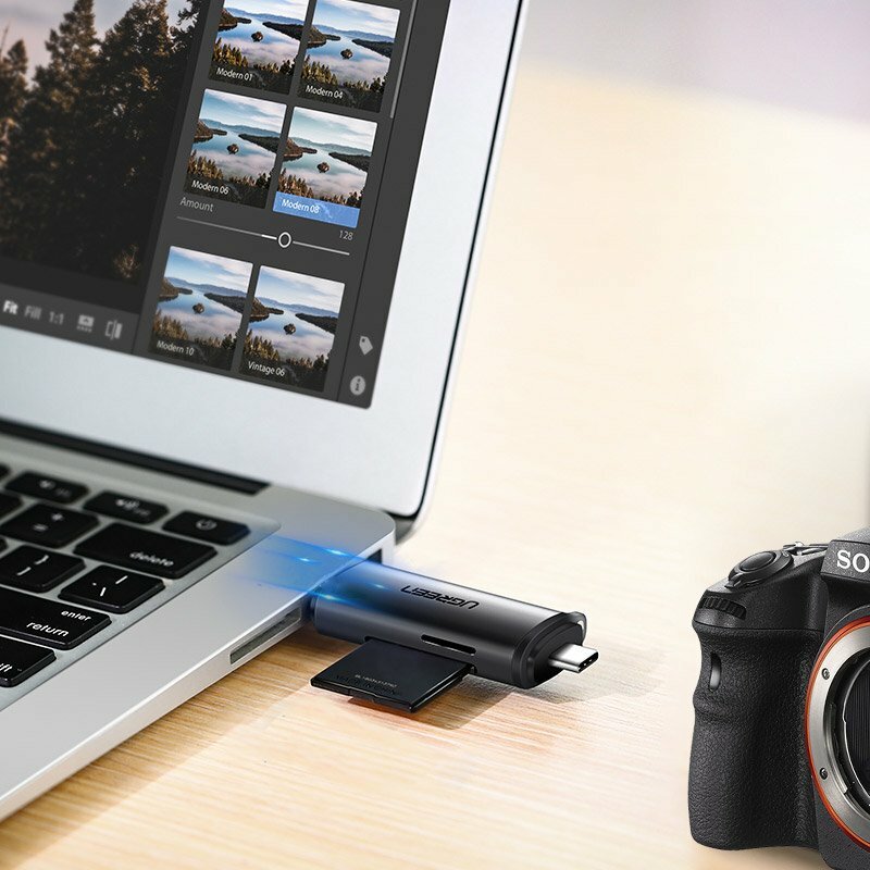 Card Reader Ugreen, Type-C, USB 3.1, Micro-SD, SD, 5Mbps, gri, 50706