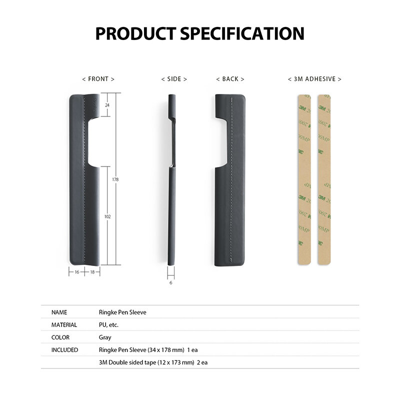 Suport Ringke Pentru Stylus Pen Din Piele Ecologica Cu Adeziv 3M Pentru Tableta - Gri