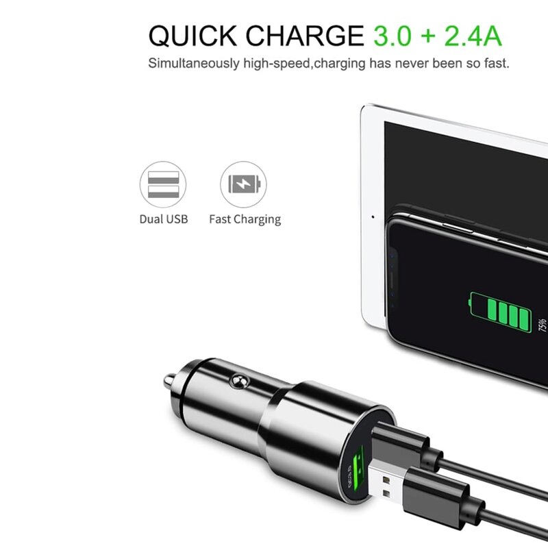 Incarcator Auto Lito LT-701B  Dual USB Incarcare Rapida QC 3.0 36W - Argintiu