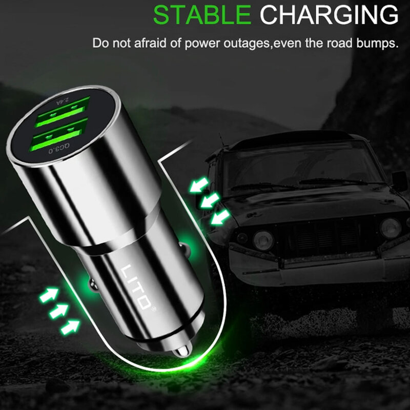 Incarcator Auto Lito LT-701B  Dual USB Incarcare Rapida QC 3.0 36W - Argintiu