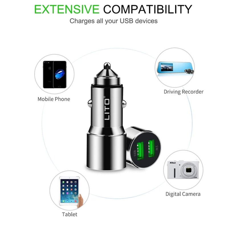 Incarcator Auto Lito LT-701B  Dual USB Incarcare Rapida QC 3.0 36W - Argintiu