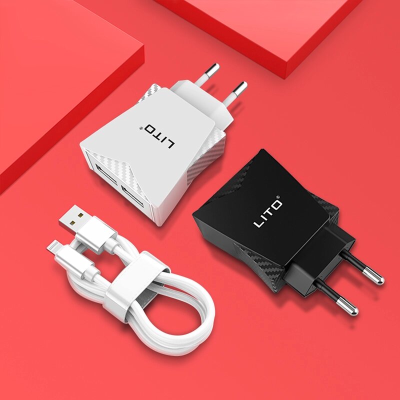 Incarcator Priza Lito CO-201 Dual USB Cu Cablu De Incarcare Type-C 2.4A - Alb