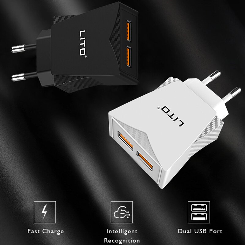 Incarcator Priza Lito CO-201 Dual USB Cu Cablu De Incarcare Type-C 2.4A - Alb