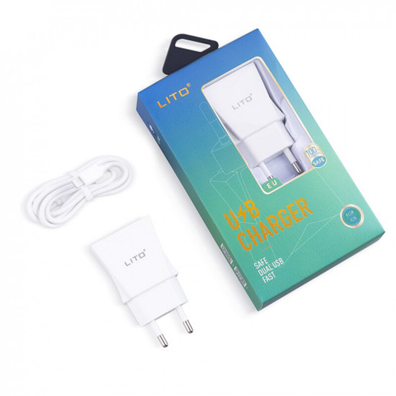 Incarcator Priza Lito CO-201 Dual USB Cu Cablu De Incarcare Lightning 2.4A - Alb
