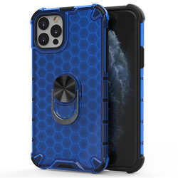 Husa iPhone 12 Pro Max Honeycomb Cu Inel Suport Stand Magnetic - Albastru