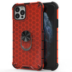 Husa iPhone 12 Pro Honeycomb Cu Inel Suport Stand Magnetic - Rosu