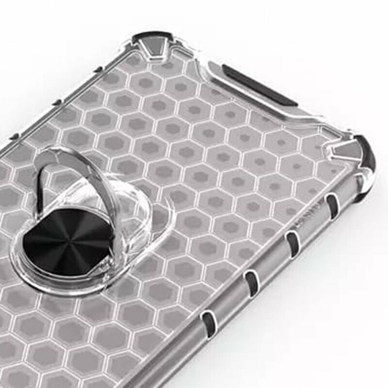 Husa iPhone 12 Honeycomb Cu Inel Suport Stand Magnetic - Negru