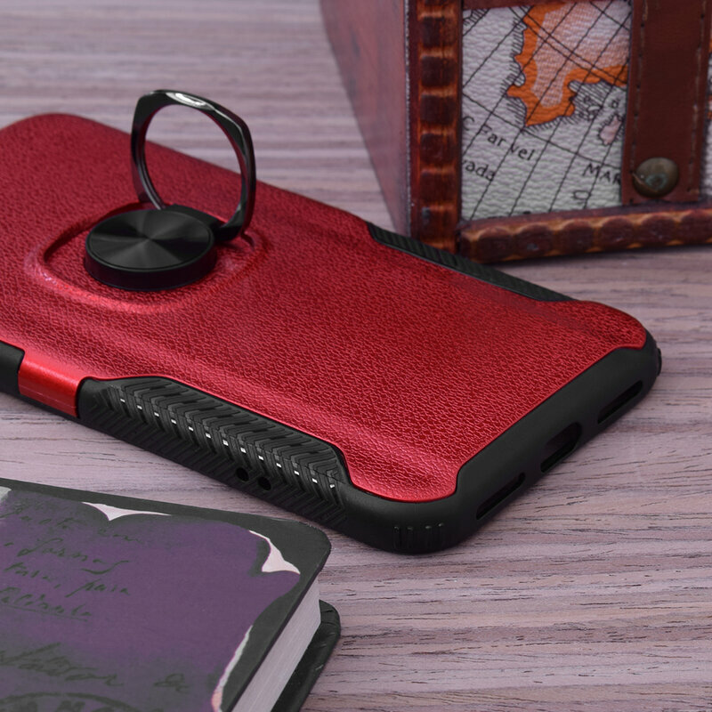 Husa iPhone 12 Hybrid Cu Inel Suport Stand Magnetic - Rosu