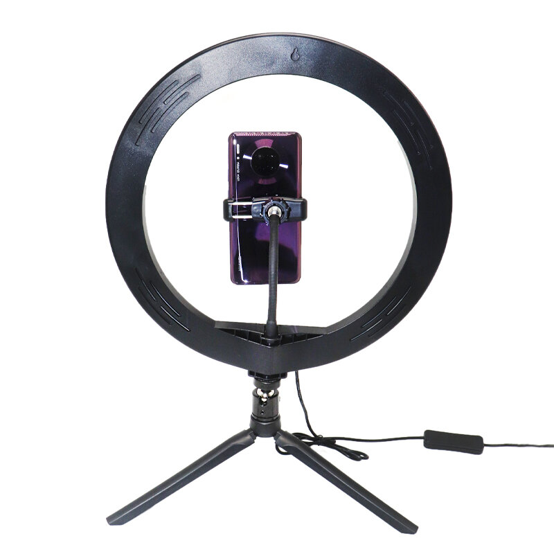 Lampa Circulara Selfie Ring Light LED Cu Trepied / Suport Telefon / Cablu USB - Negru