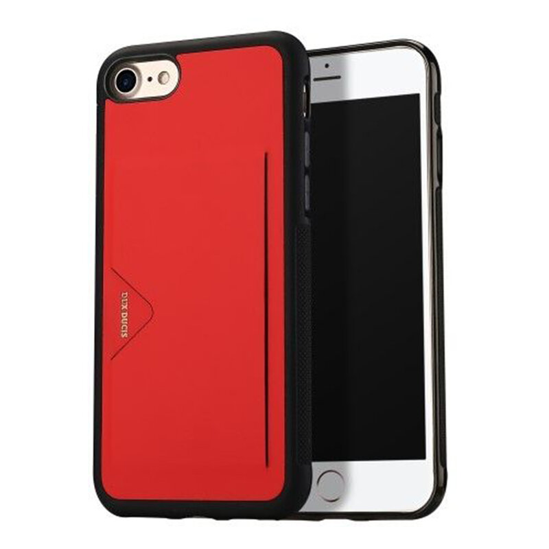 Husa iPhone 8 Dux Ducis Pocard Series Cu Buzunar Exterior Pentru Carduri - Rosu
