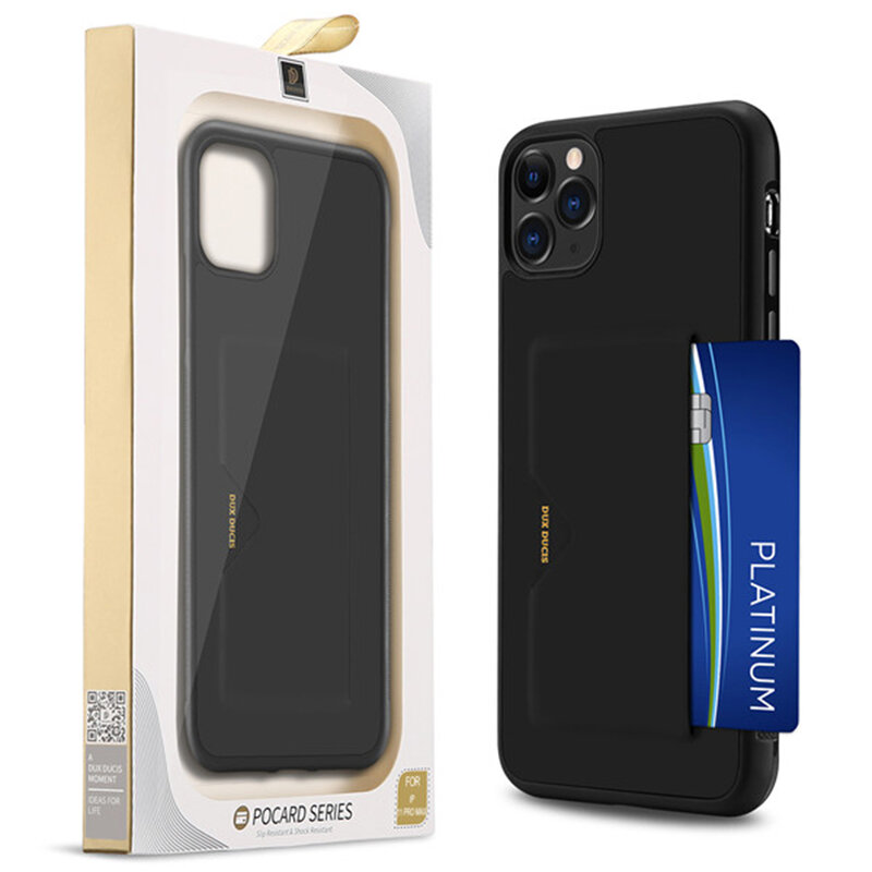 Husa iPhone 11 Pro Max Dux Ducis Pocard Series Cu Buzunar Exterior Pentru Carduri - Negru