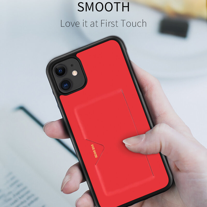 Husa iPhone 11 Dux Ducis Pocard Series Cu Buzunar Exterior Pentru Carduri - Rosu