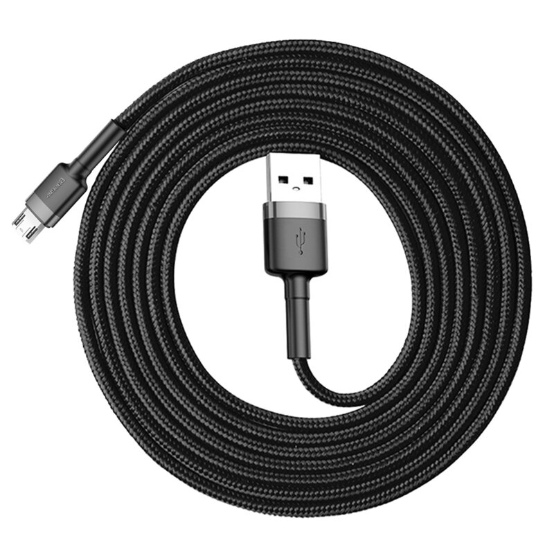 Cablu de date Micro-USB Baseus, 1.5A, 2m, CAMKLF-CG1, negru/gri