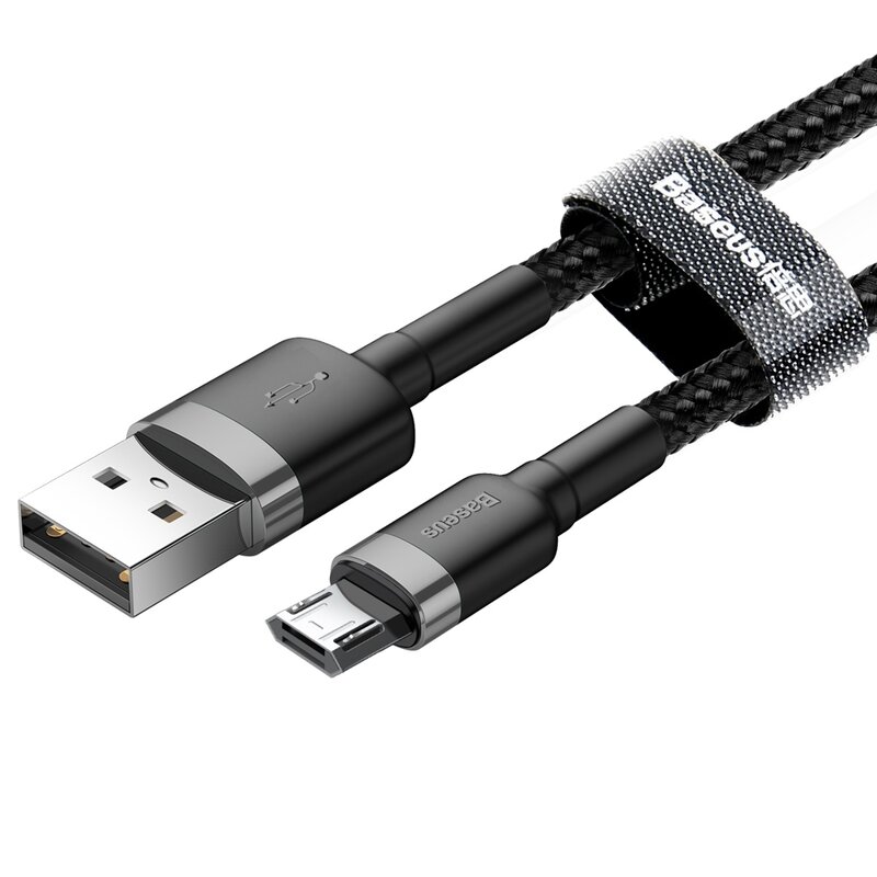 Cablu de date Micro-USB Baseus, 1.5A, 2m, CAMKLF-CG1, Negru-Gri