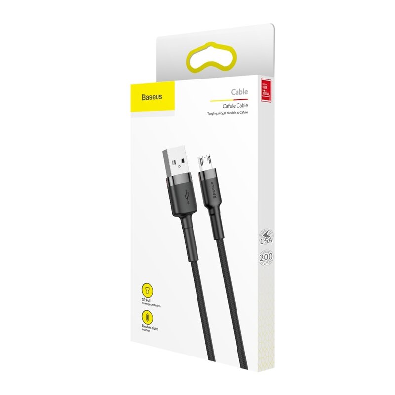 Cablu de date Micro-USB Baseus, 1.5A, 2m, CAMKLF-CG1, negru/gri
