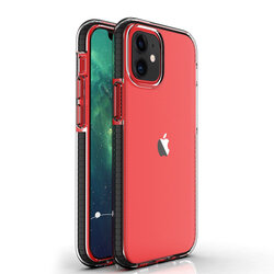 Husa iPhone 12 mini Transparenta Spring Case Flexibila Cu Margini Colorate - Negru