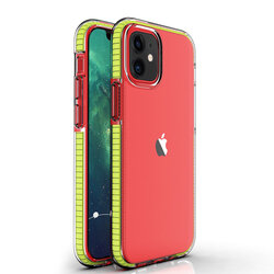Husa iPhone 12 mini Transparenta Spring Case Flexibila Cu Margini Colorate - Galben