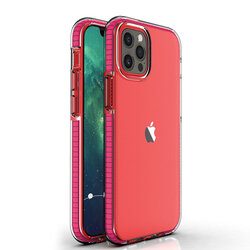 Husa iPhone 12 Pro Transparenta Spring Case Flexibila Cu Margini Colorate - Roz Inchis