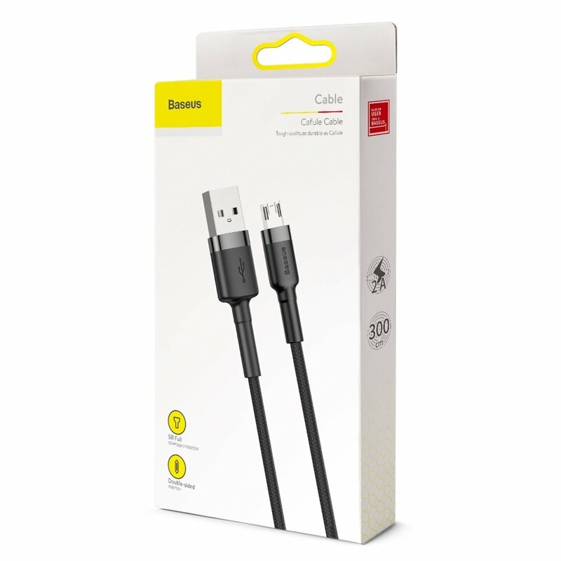 Cablu de date Baseus Cafule Cu Incarcare Rapida USB/Micro-USB - 2A - 3m - CAMKLF-HG1 - Negru/Gri
