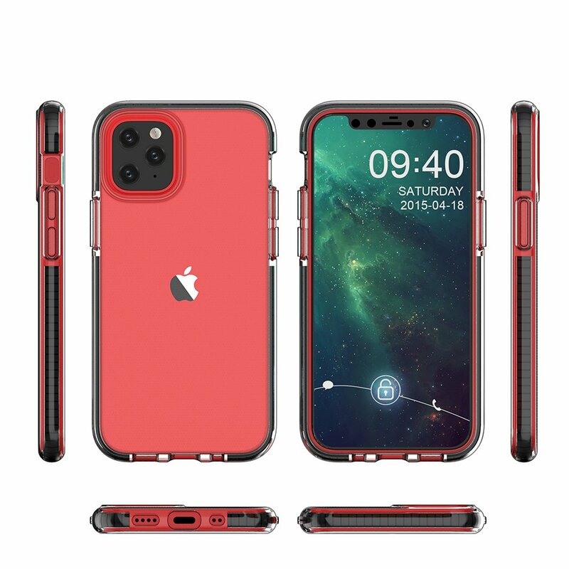 Husa iPhone 12 Pro Max Transparenta Spring Case Flexibila Cu Margini Colorate - Negru