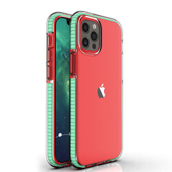 Husa iPhone 12 Pro Max Transparenta Spring Case Flexibila Cu Margini Colorate - Verde Deschis
