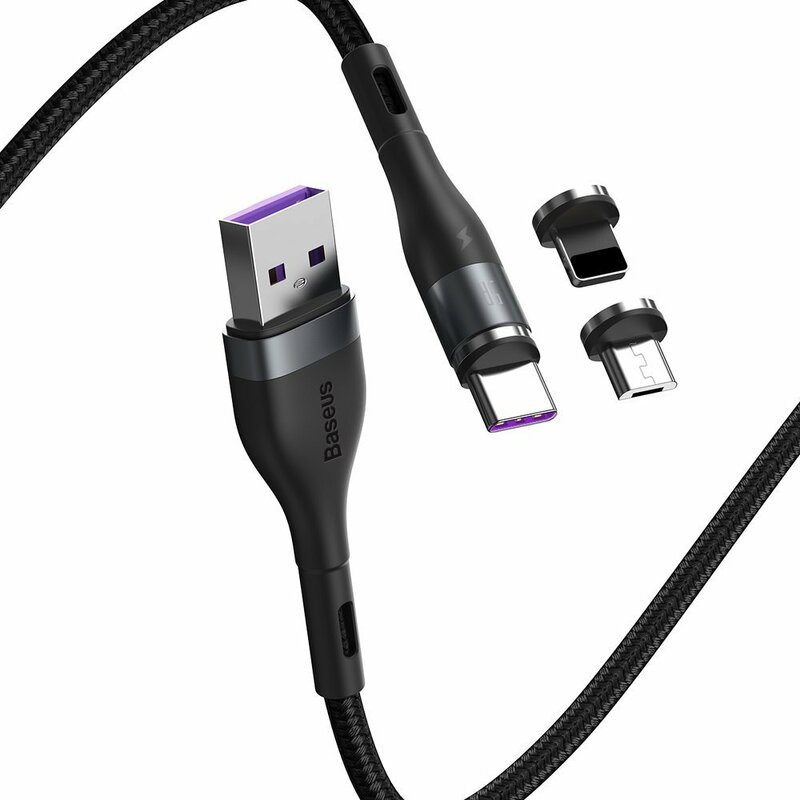 Cablu De Date 3in1 Micro-USB, Type-C, Lightning Baseus 5A 1m - CA1T3-BG1 - Negru