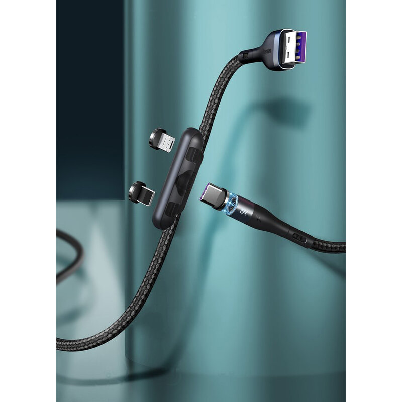 Cablu De Date 3in1 Micro-USB, Type-C, Lightning Baseus 5A 1m - CA1T3-BG1 - Negru