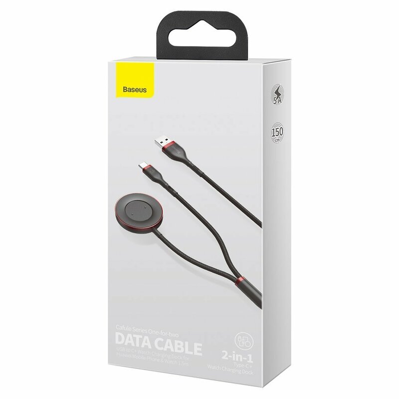 Cablu De Date Type-C Incarcare Wireless Huawei Watch Baseus 5A 1.5m - CA1T2-91 - Negru/Rosu