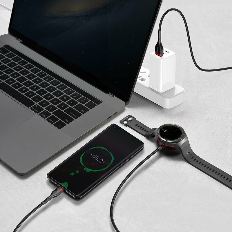 Cablu De Date Type-C Incarcare Wireless Huawei Watch Baseus 5A 1.5m - CA1T2-91 - Negru/Rosu