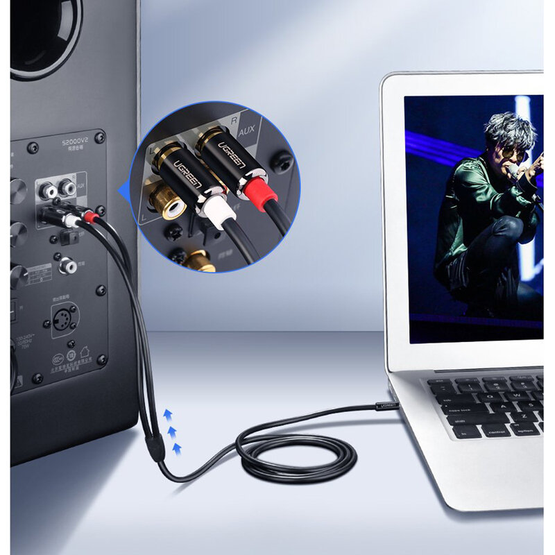 Cablu audio Ugreen, adaptor mini Jack 3.5mm la 2x RCA, 3m, negru, 10590