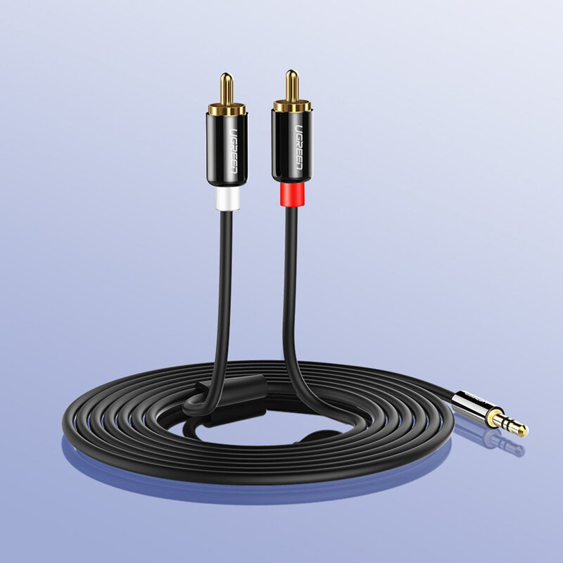 Cablu audio Ugreen, adaptor mini Jack 3.5mm la 2x RCA, 3m, negru, 10590