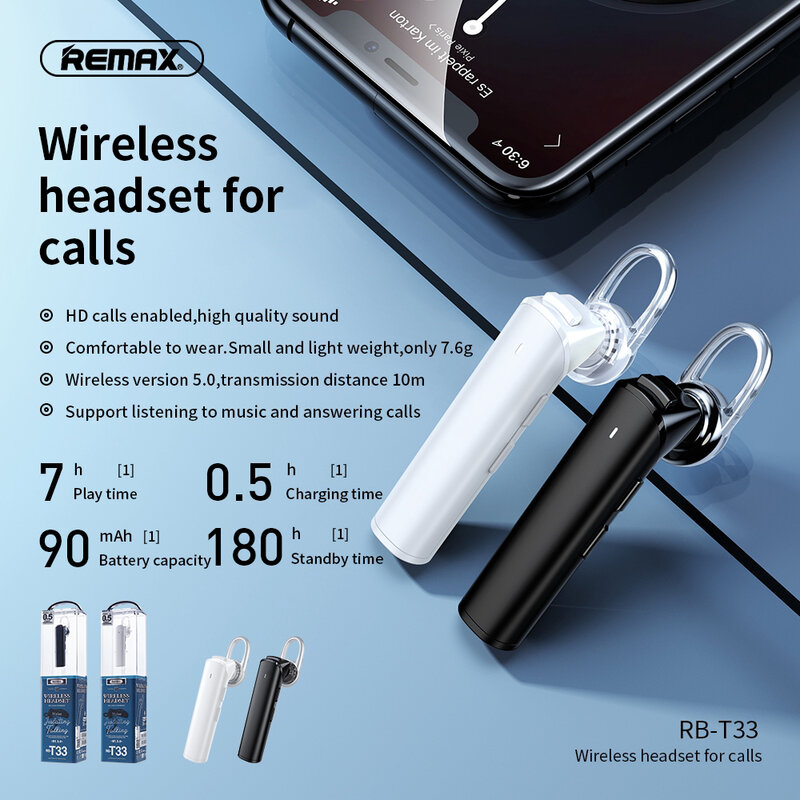 Casca Bluetooth Universala Wireless Remax RB-T33 Cu Microfon - Alb 