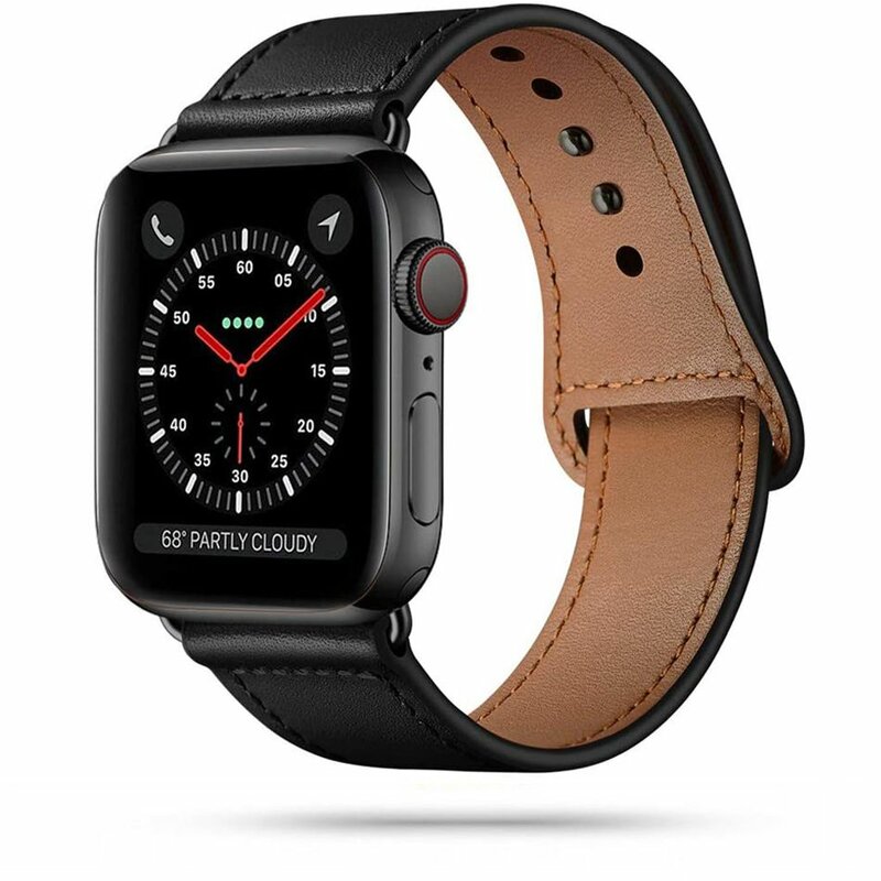 Curea Apple Watch 6 44mm Tech-Protect LeatherFit Din Piele Naturala - Negru