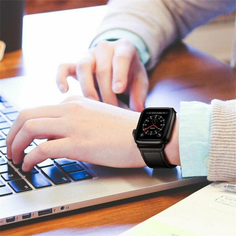 Curea Apple Watch SE 44mm Tech-Protect LeatherFit Din Piele Naturala - Negru