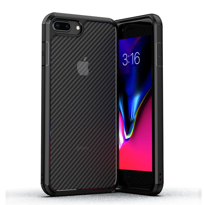 Husa iPhone 7 Plus Mobster Carbon Fuse Transparenta - Negru