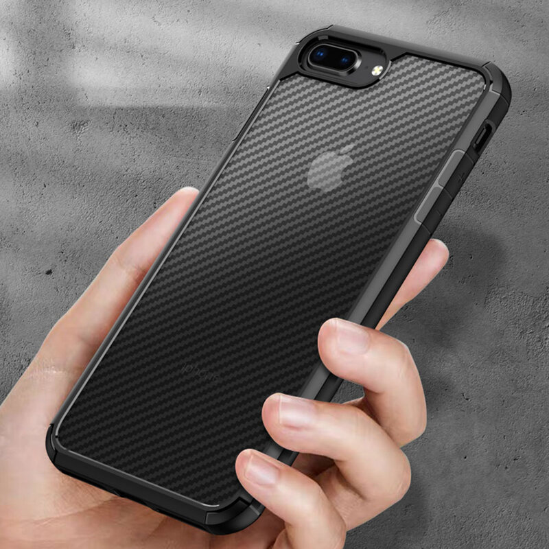 Husa iPhone 7 Plus Techsuit CarbonFuse transparenta, negru
