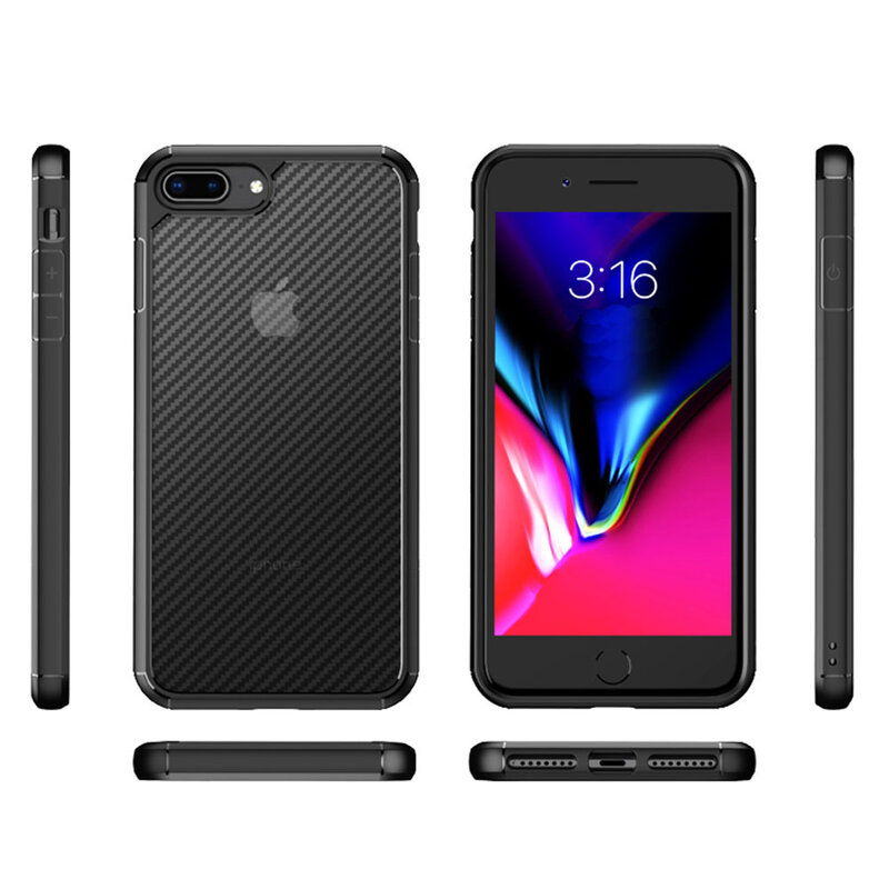 Husa iPhone 7 Plus Techsuit CarbonFuse transparenta, negru