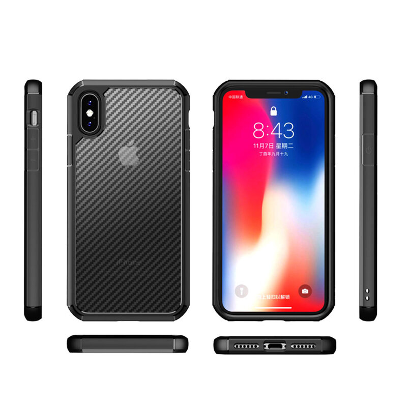 Husa iPhone X, iPhone 10 Techsuit CarbonFuse transparenta, negru