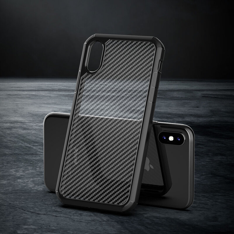Husa iPhone X, iPhone 10 Techsuit CarbonFuse transparenta, negru