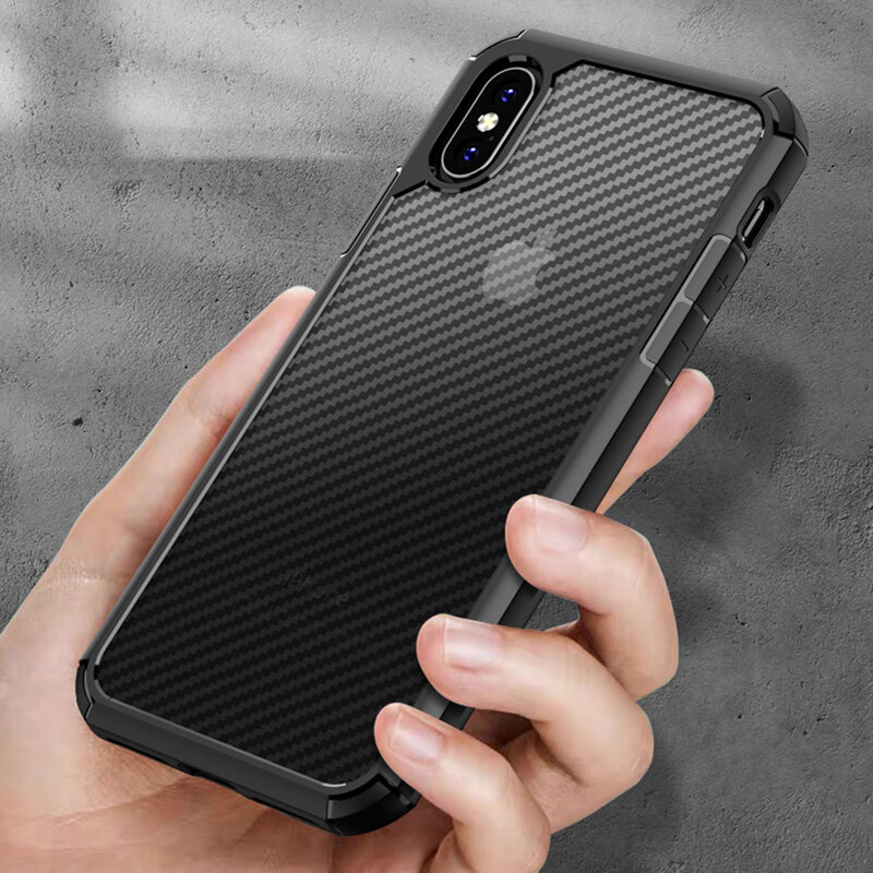 Husa iPhone XS Max Techsuit CarbonFuse transparenta, negru