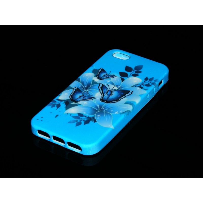 Husa iPhone SE, 5, 5s Silicon Gel TPU Model Fluturasi Albastri
