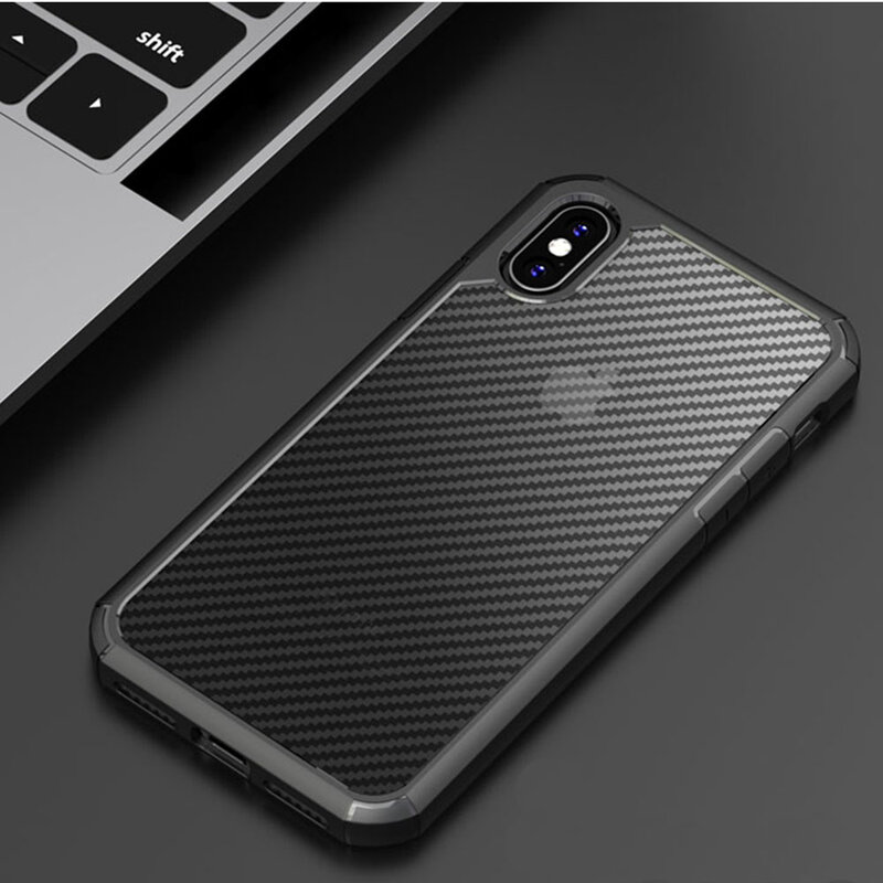 Husa iPhone XS Max Techsuit CarbonFuse transparenta, negru