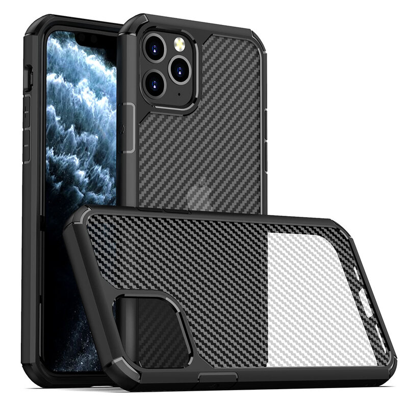 Husa iPhone 11 Pro Techsuit Carbon Fuse Transparenta - Negru