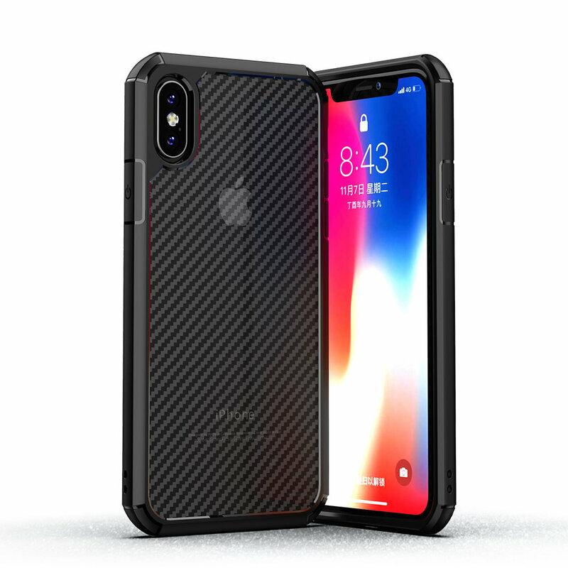 Husa iPhone XR Techsuit CarbonFuse transparenta, negru
