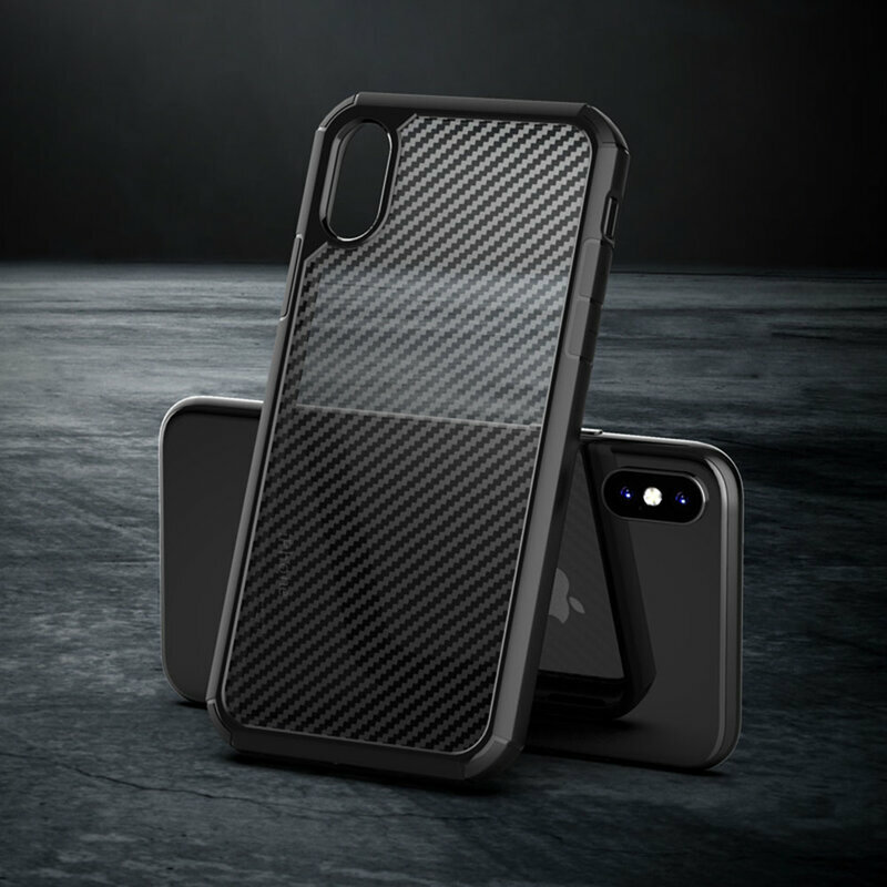 Husa iPhone XR Techsuit Carbon Fuse Transparenta - Negru