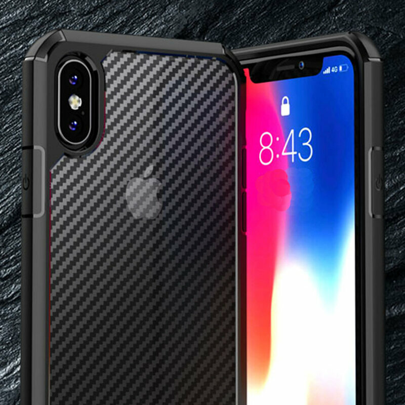 Husa iPhone XR Techsuit CarbonFuse transparenta, negru
